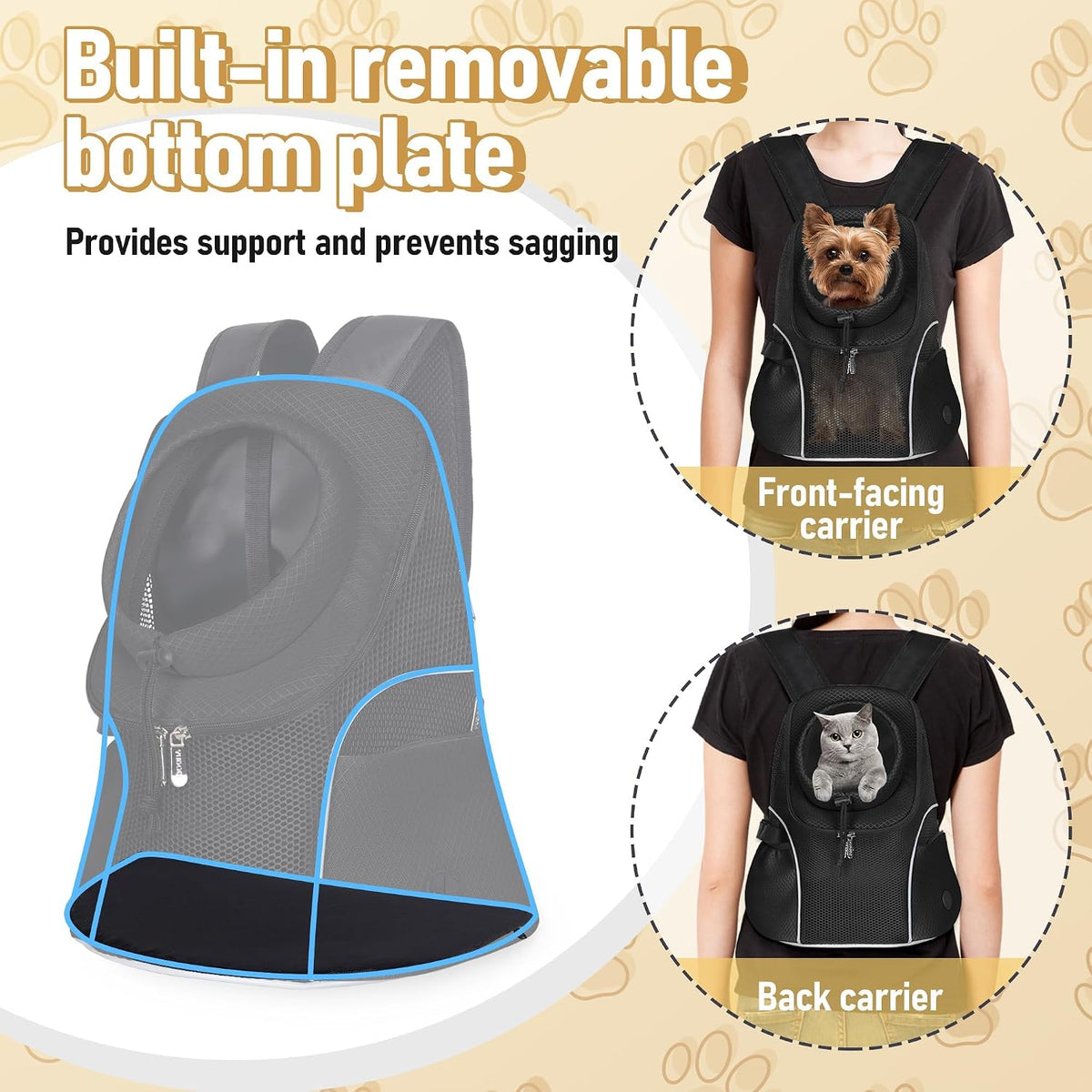 WOYYHO Pet Dog Carrier Backpack - Black / Medium(5-9lbs) - image 2