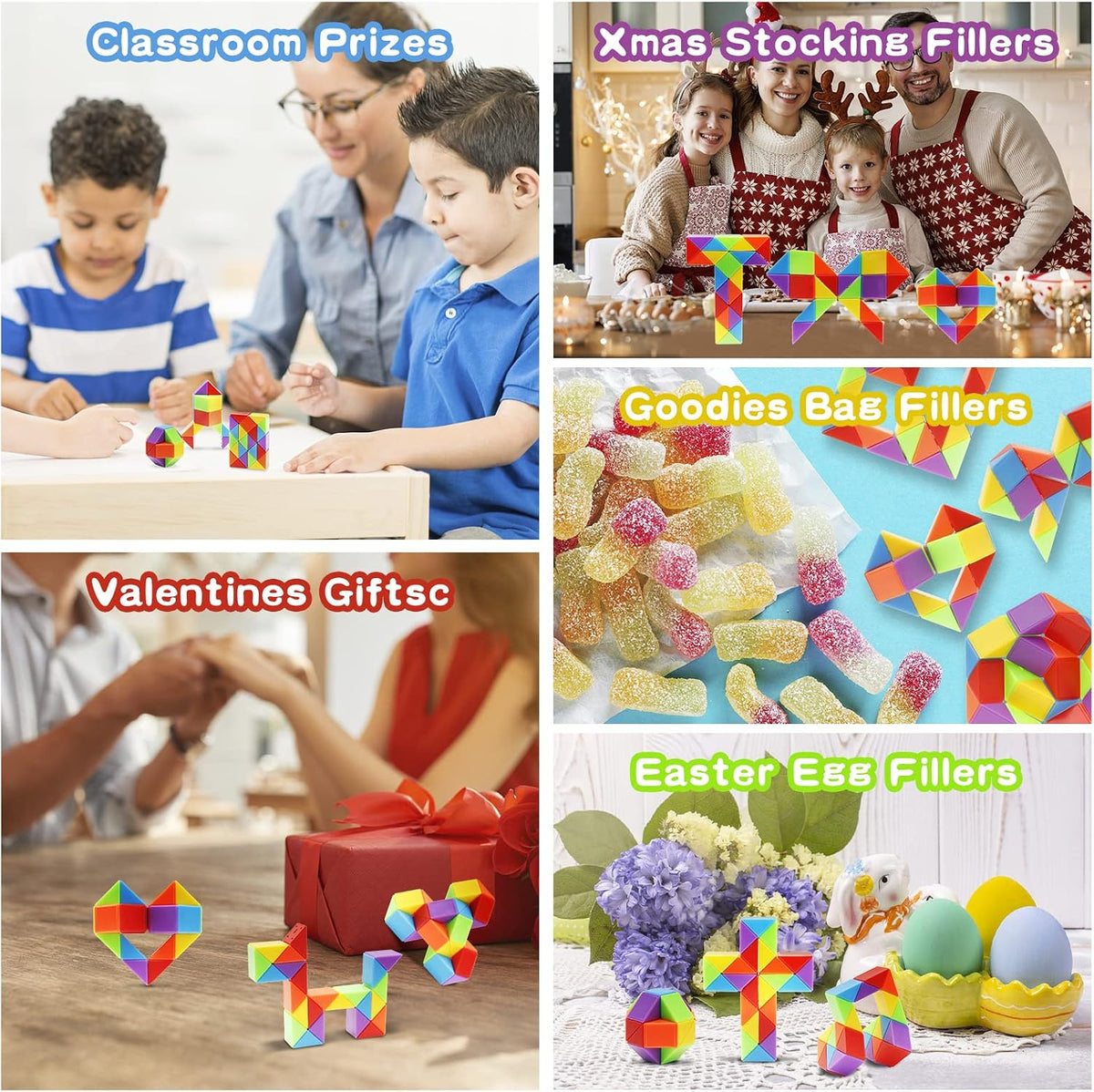 30 Pack Medium Snake Cube Fidget Toys Stocking Stuffers for Kids – Fun for Kids & Family - Rainbow 30pcs - image 3