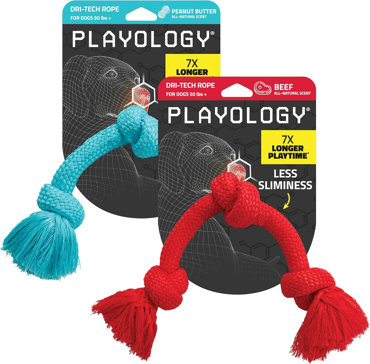 Playology Tug Rope Dog Toys for Large Dogs, Peanut Butter Scent - Jumbo (VALUE 2-Pack) / Peanut Butter & Beef