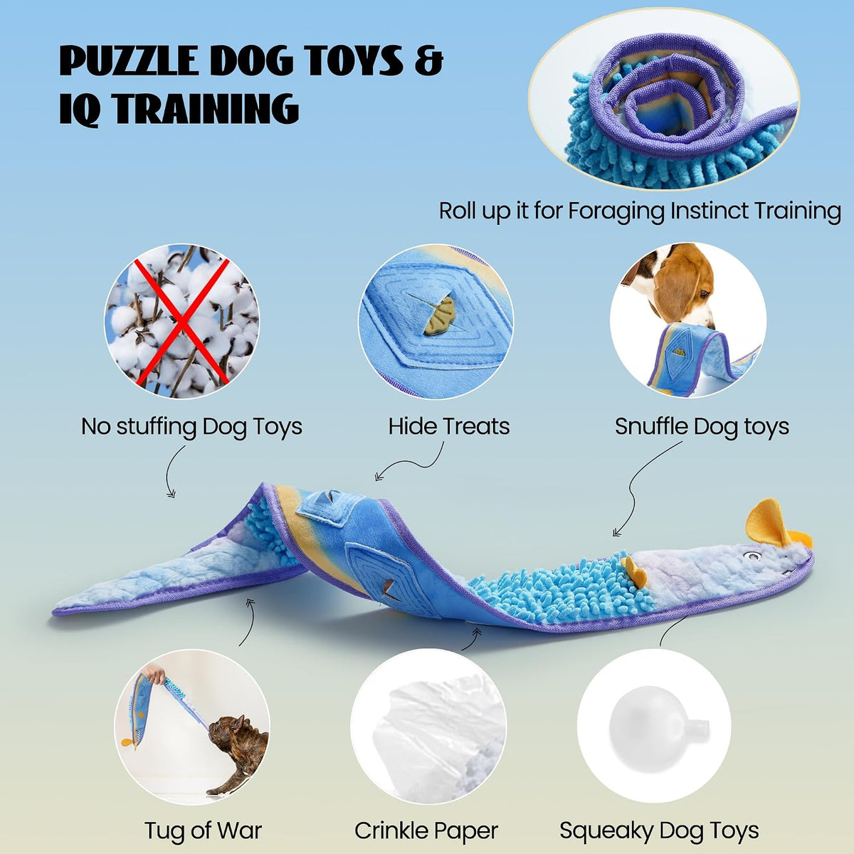 Nocciola EEL Squeaky Dog Toy - No Stuffing Blue Eel - image 3