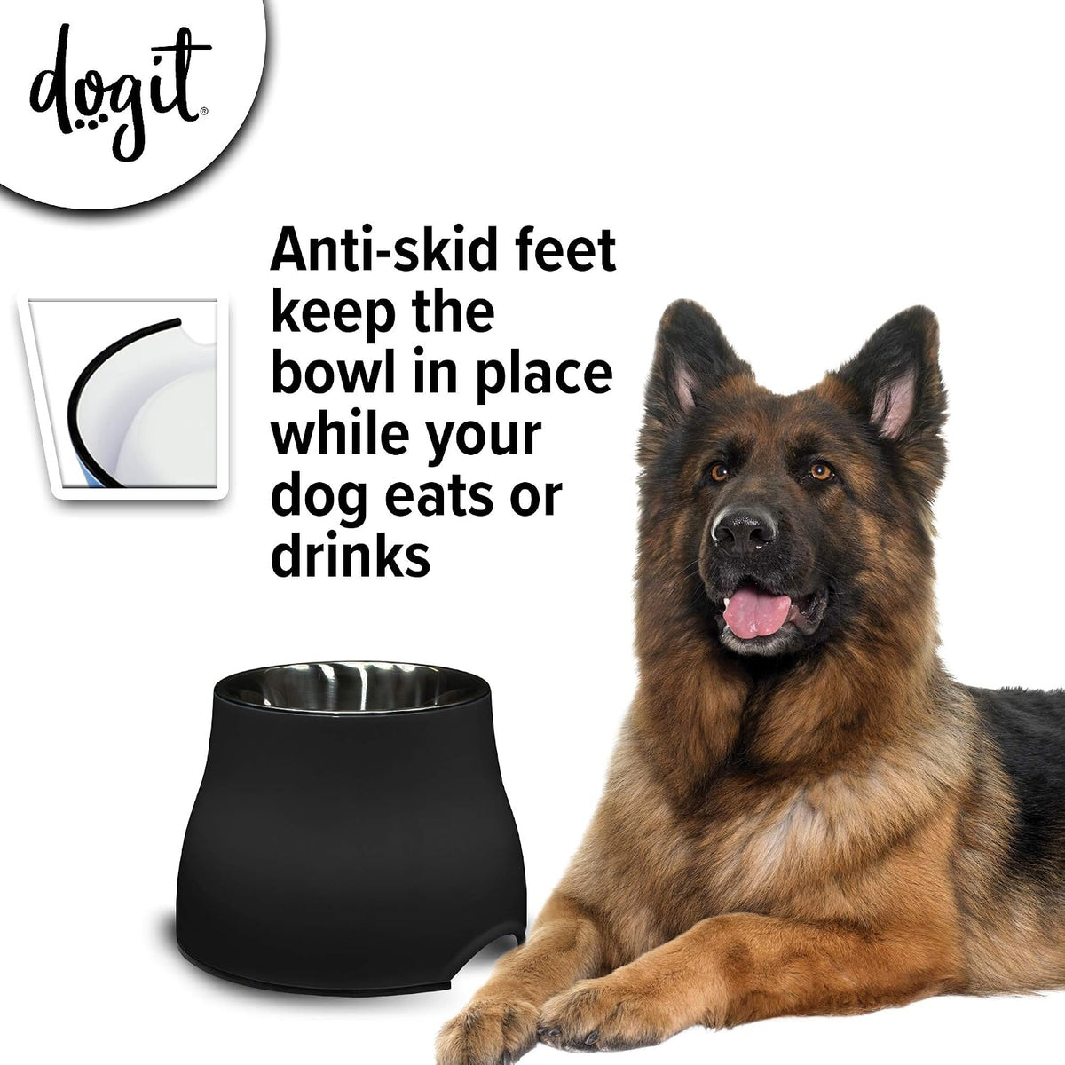 Dogit Elevated Dog Bowl for Large Dogs, White – Essentials for Dogs - Large / Black - image 2