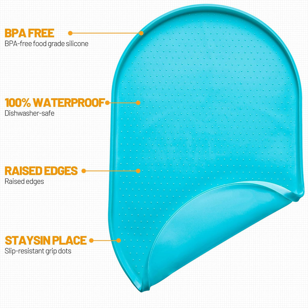 Hubulk 100% Waterproof Silicone Pet Feeding Mat with Raised Edge - Teal / 16"L x 10"W - image 2