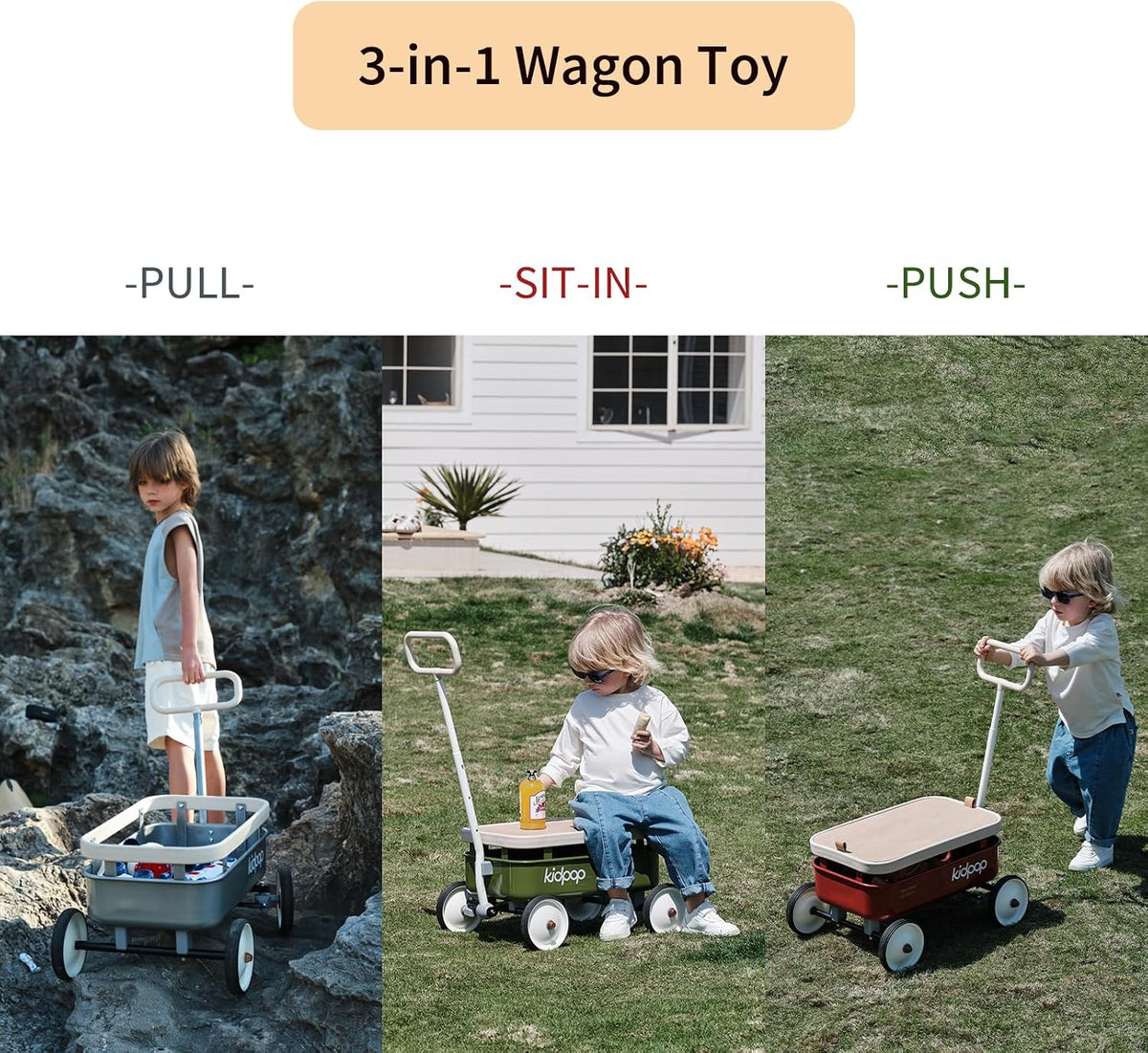 Kidpop PULA-Wild 3-in-1 kids pull along wagon and push walker in white with wooden cover - view 7