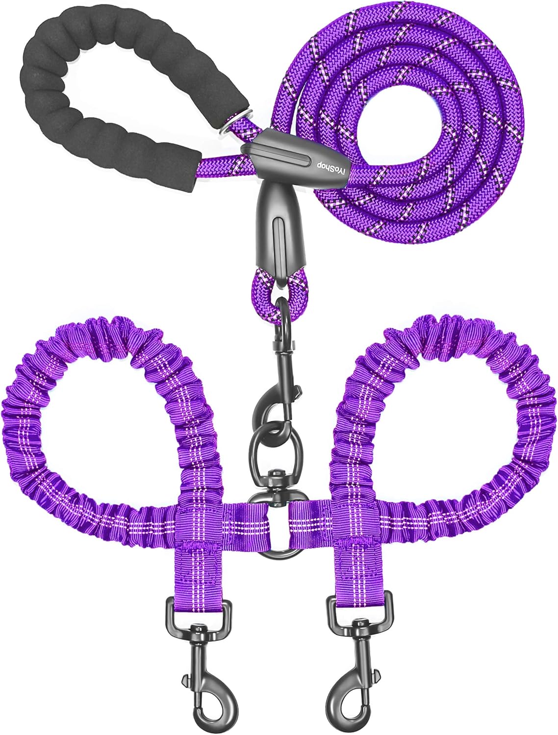 Double Dog Leash, 360° Swivel, No Tangle - Purple / Large