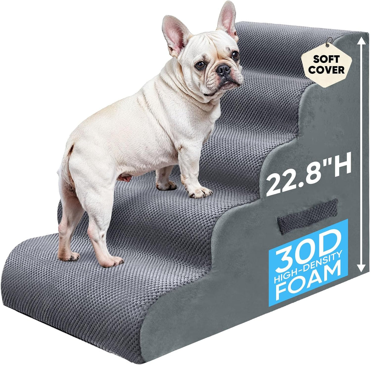 PAWSCRAT 4-Step Pet Stairs for High Beds & Sofas - Grey / 5-step 22.8"H