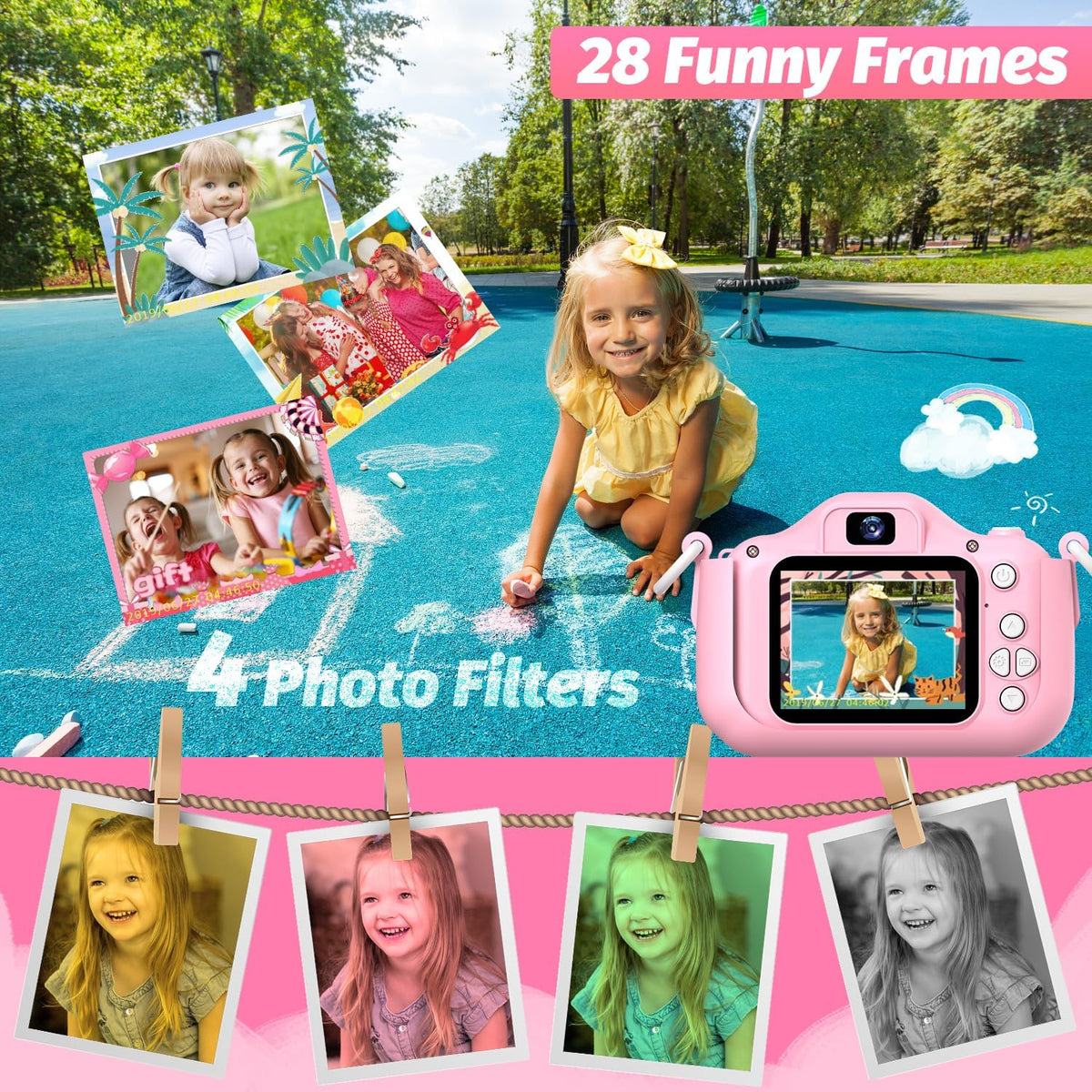 Goopow Kids Selfie Camera Toys for Girls Age 3-9 - Colorful Pink - image 4