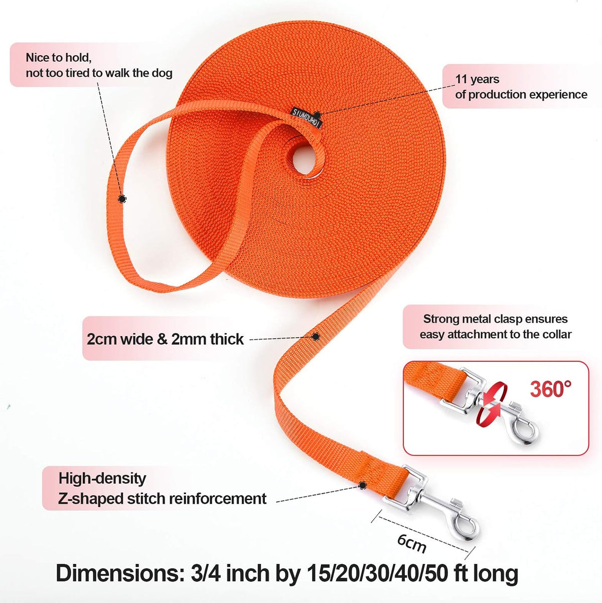 Dog/Puppy Obedience Recall Training Agility Lead, Great for Play - Orange / 20 Feet - image 2