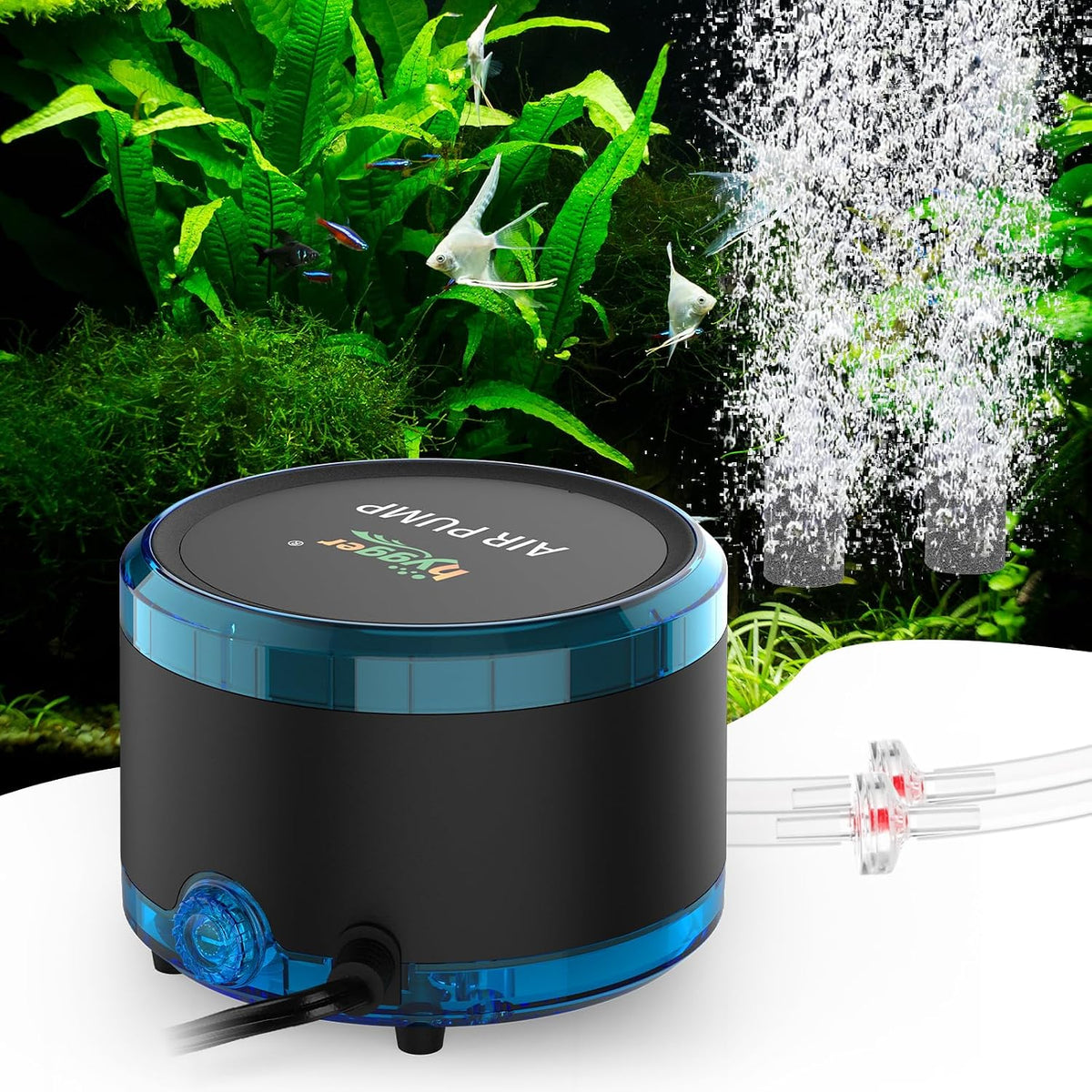 hygger Aquarium Air Pump Dual Outlet - 4W (Up to 120 Gallon)