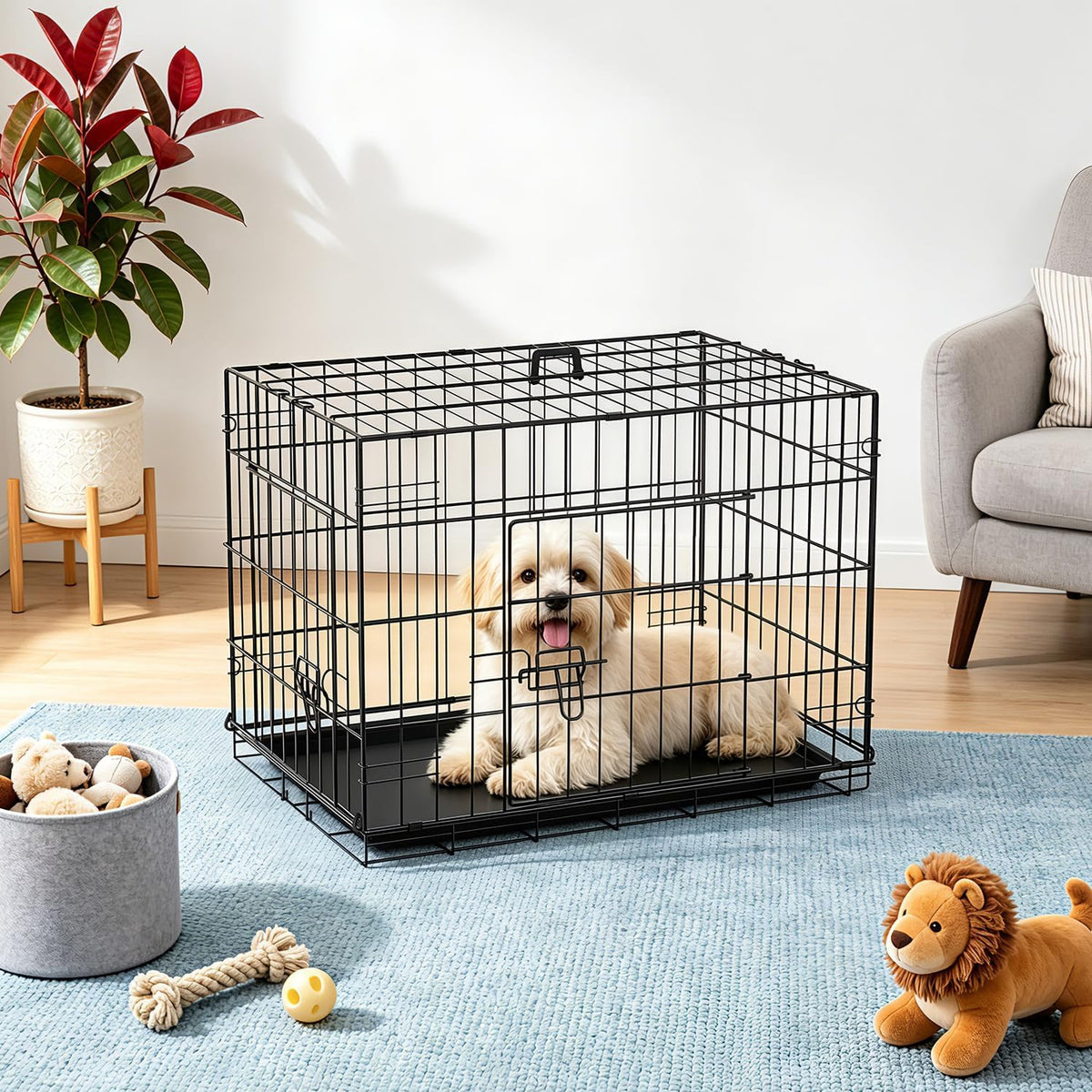 FDW, 48" Foldable Metal Dog Crate, Cage for XL Dogs - Black / 24 Inch Double Door - image 2