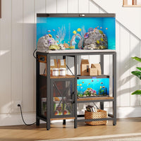 MAHANCRIS 40-50 Gallon Fish Tank Stand with Power Outlet and Storage – Essentials for Fish - Rustic Brown / 20-37 Gallon