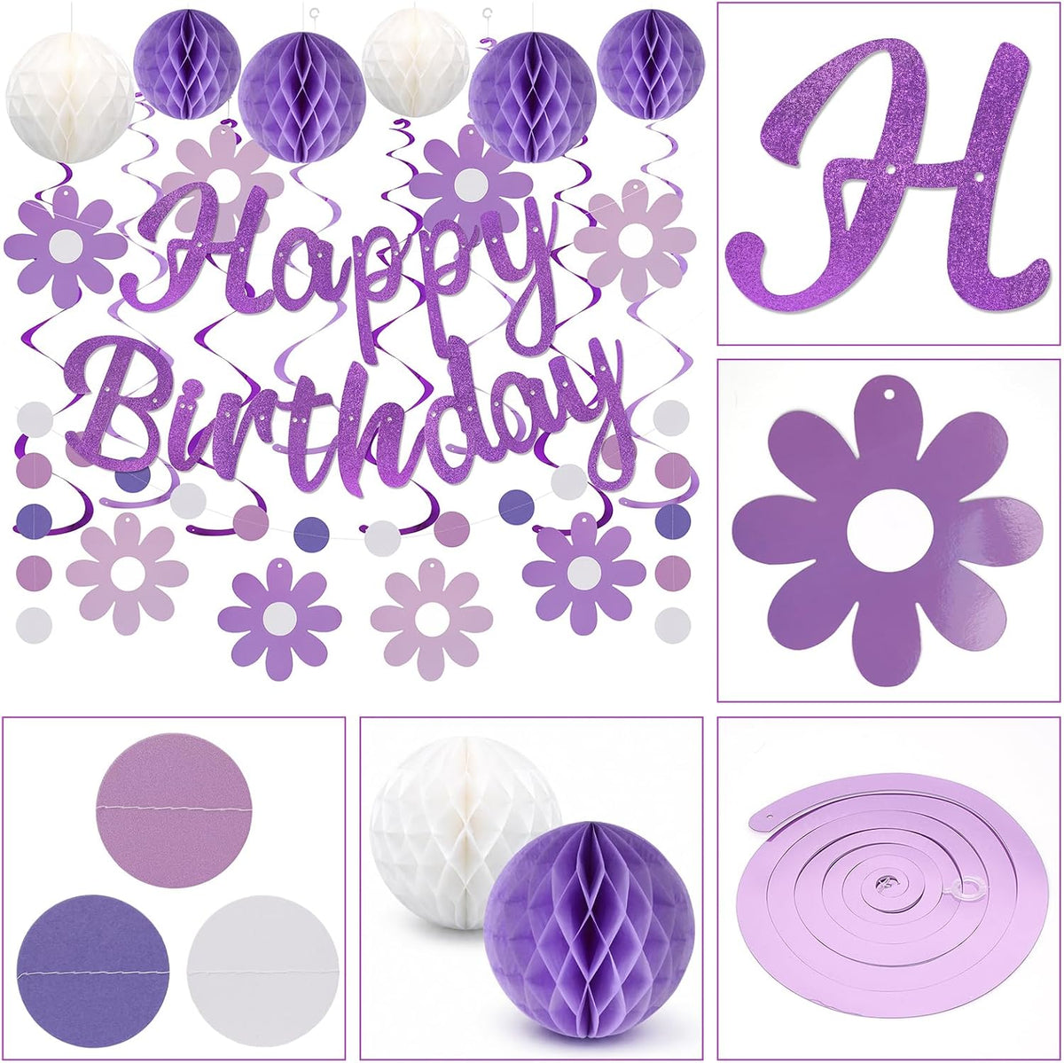 YEOCU Birthday Decorations - Purple&while / Flower - image 3