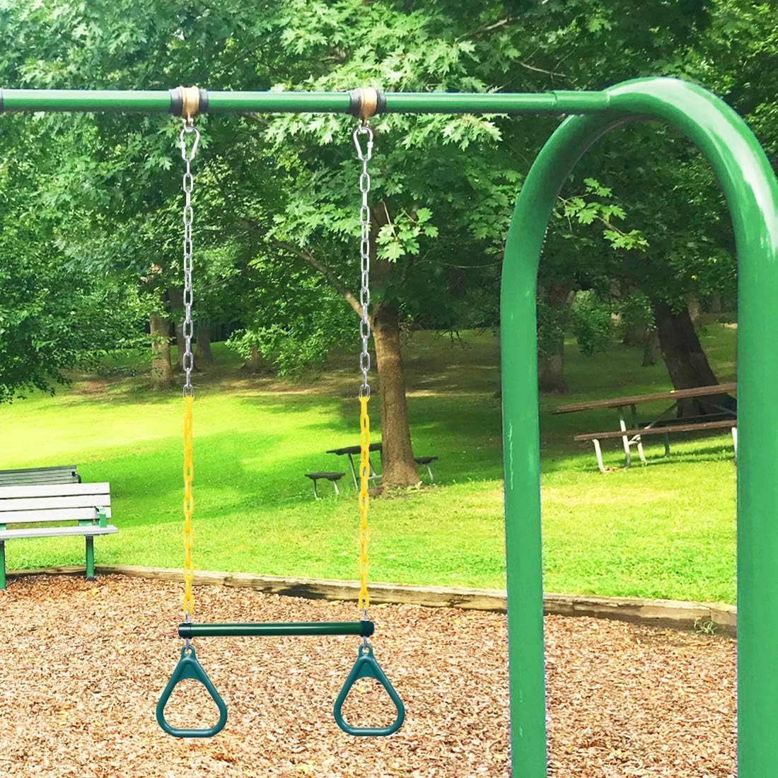LadyRosian trapeze swing bar with plastic gym rings and two 47 inch hanging chains - view 9