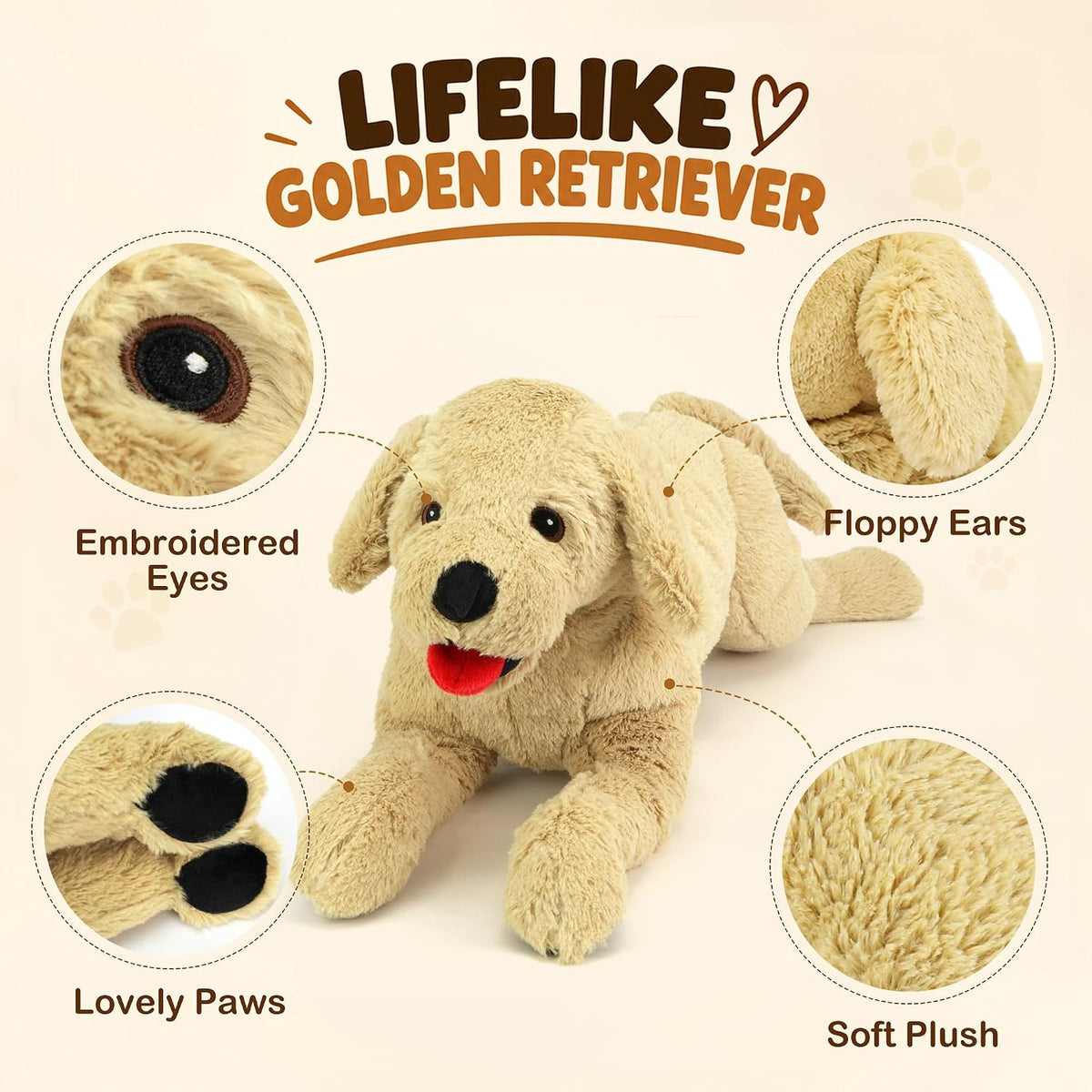 LotFancy Dog Stuffed Animals Plush - Beige / 26 inch (Pack of 3) - image 2