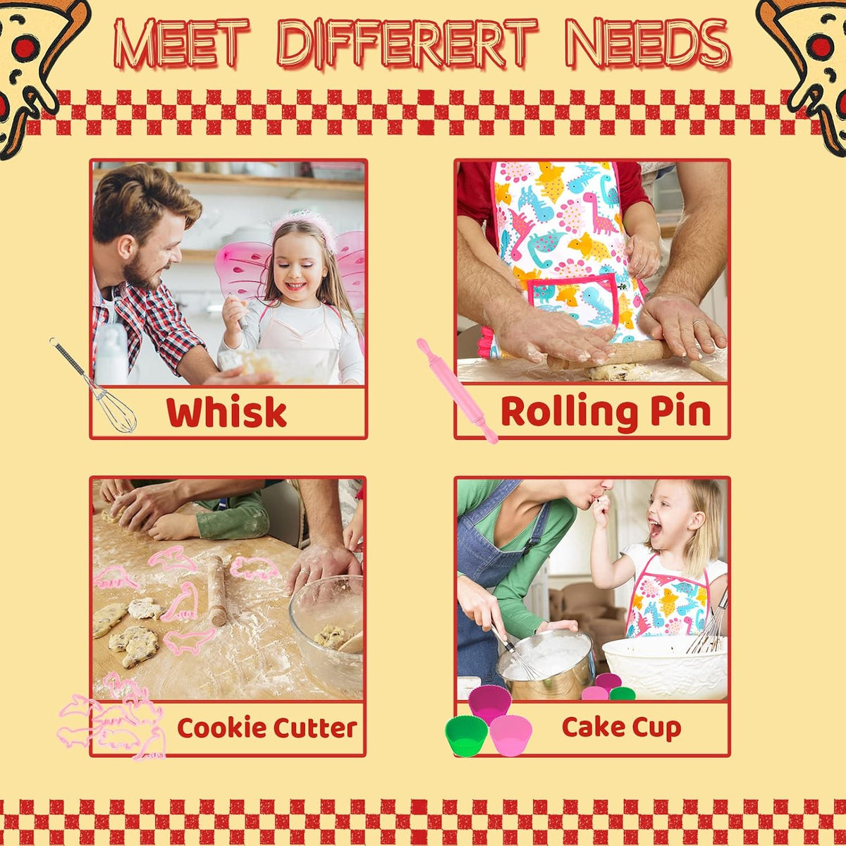KAEGREEL Kids Baking Chef Set with Unicorn Apron and Mitt - Pink Dinosaur Apron+6 Dinosaur Cookie Cutters - image 3