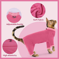 PUMYPOREITY Cat Recovery Suit, Stops Wound Licking After Surgery, Sticky Hair Shirt with Sticky Fabric, Cat Pajamas Prevents Over-Grooming, Pink, S