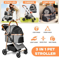 Dog Cat Stroller for Small/Medium Pets - Grey - image 3
