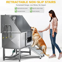 DWVO Professional Pet Dog Bathing Station for Grooming, 50'' Dog Grooming Bathtub with Right Ramp, Floor Grate, Faucet, Showerhead & Soap Holder for Large, Medium & Small Pets