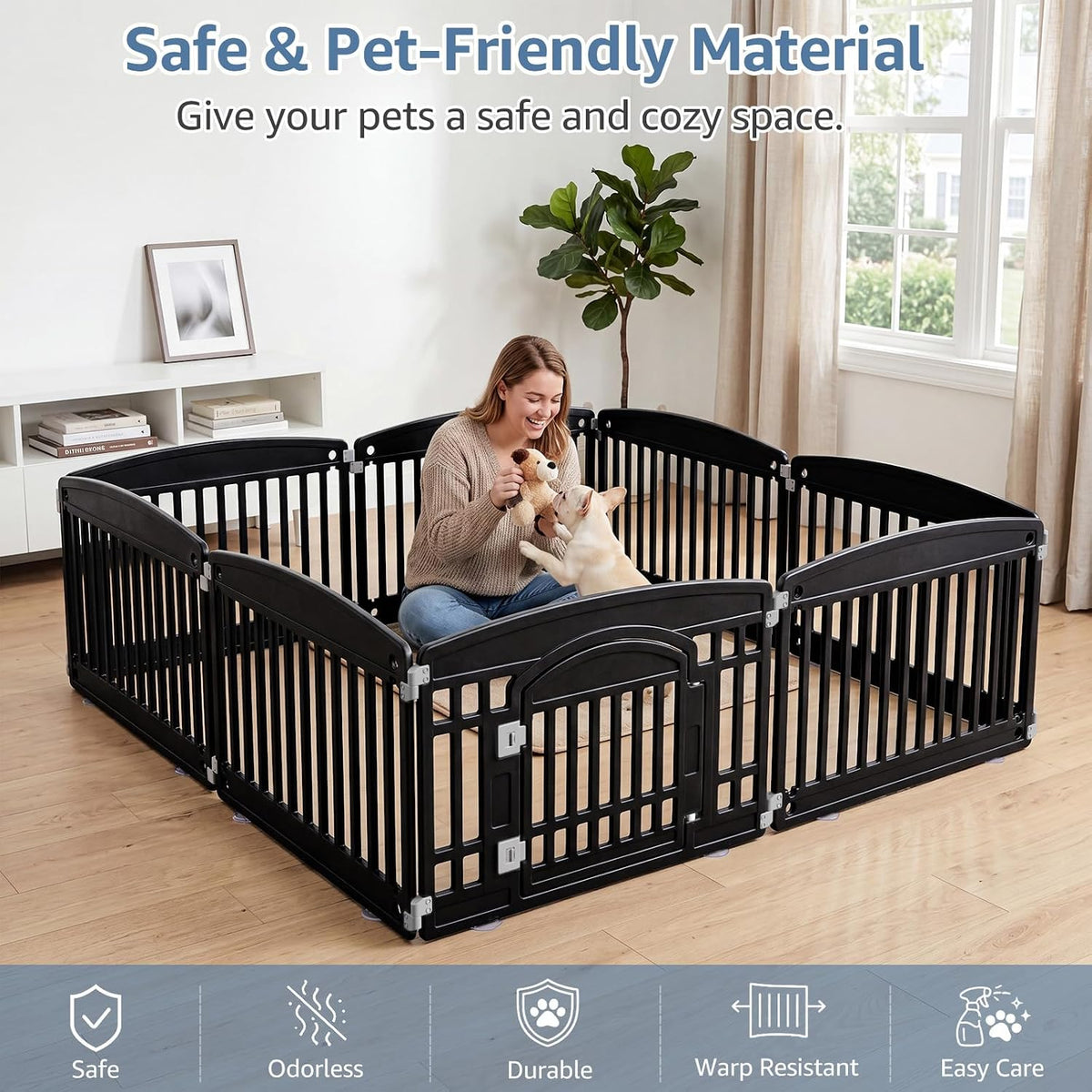 DUMOS Plastic Dog Playpen - Black / 8 Panel / 24 Inch - image 2