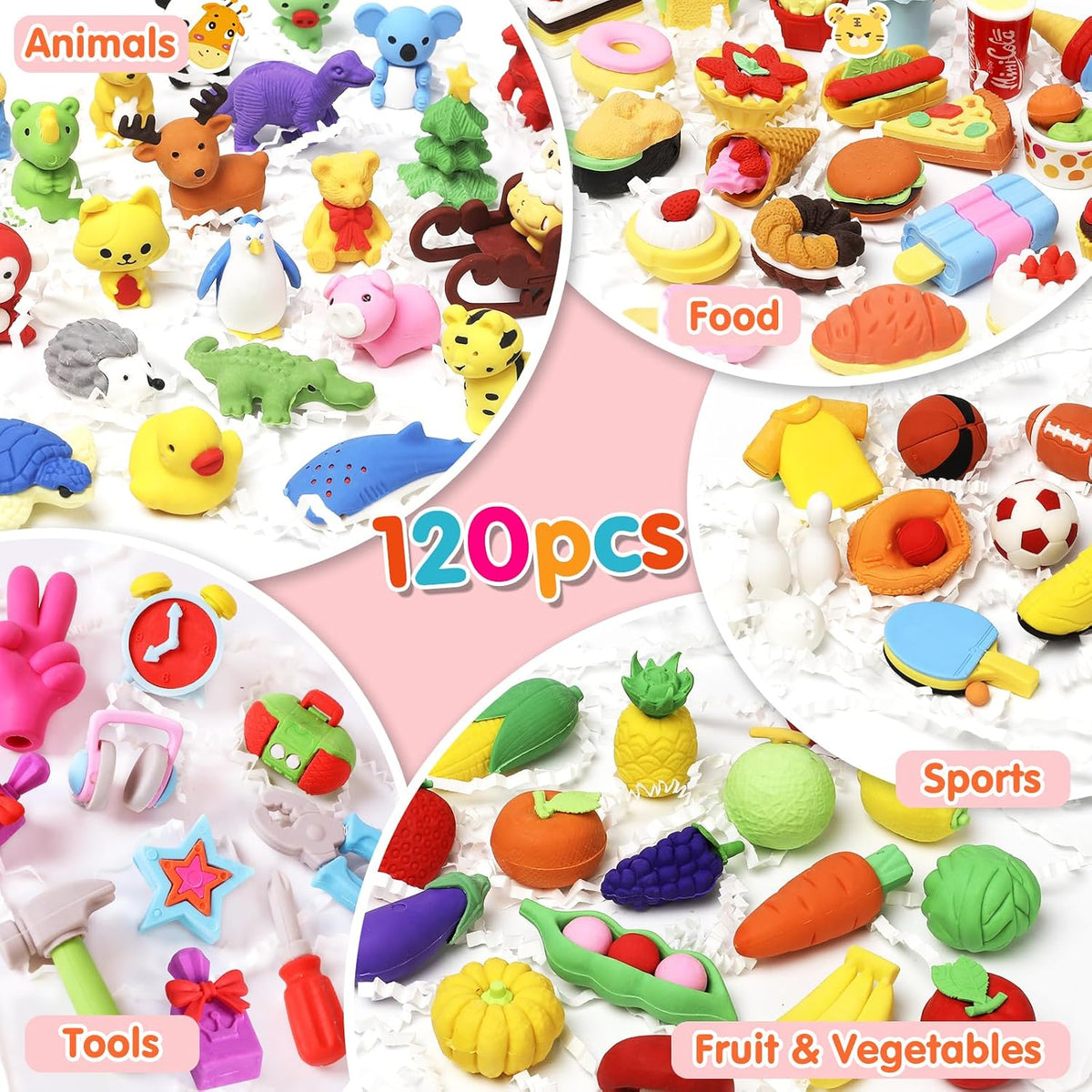 120 Pcs Animal Pencil Erasers, Desk Pets for Treasure Box - 120 - image 2