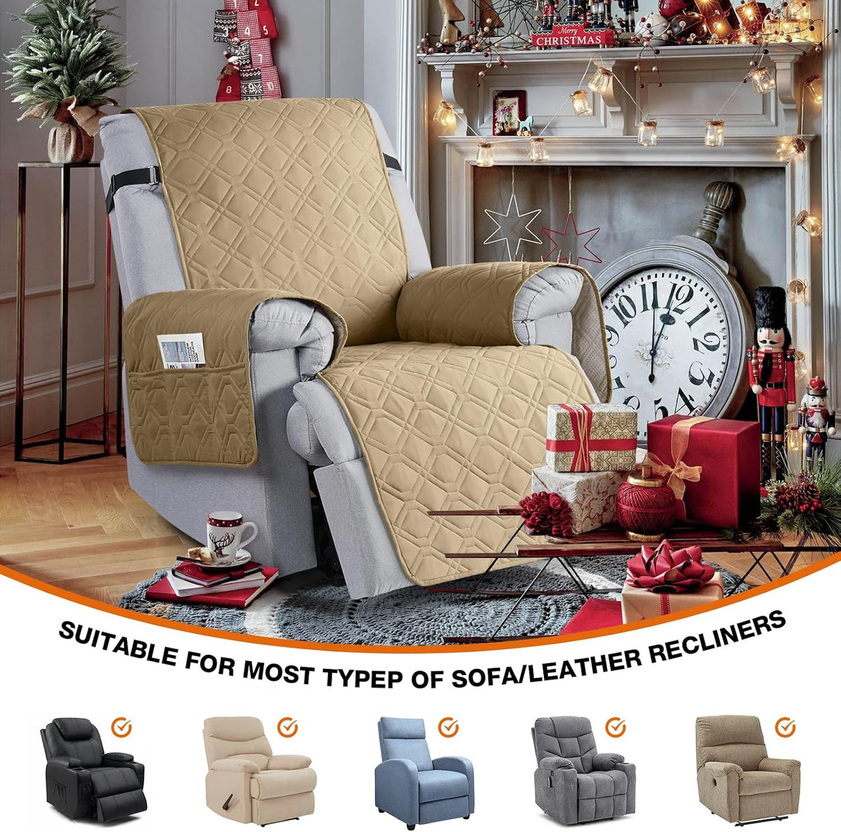 VANSOFY 100% Waterproof Recliner Chair Covers - Sand / 23.6" - image 4