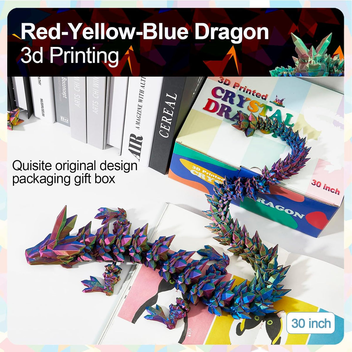 3D Printed Dragon 24 Inch - Yellow Red Blue / 30in - image 4