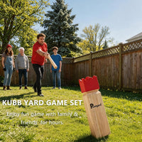 Kubb Yard Game Set Solid Wooden Viking Chess Outdoor Toss Game – Fun for Kids & Family - Red / 3 Inches Kubb - image 2