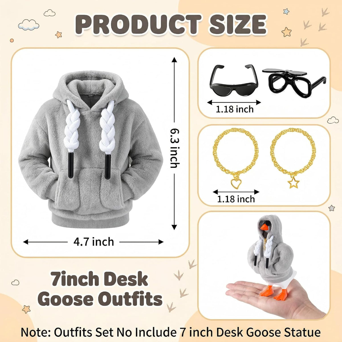 7inch Desk Goose Outfits, Mini Desktop Goose Clothes with Sunglasses & Necklaces, Brown Leopard - Grey / 7 Inch - image 2