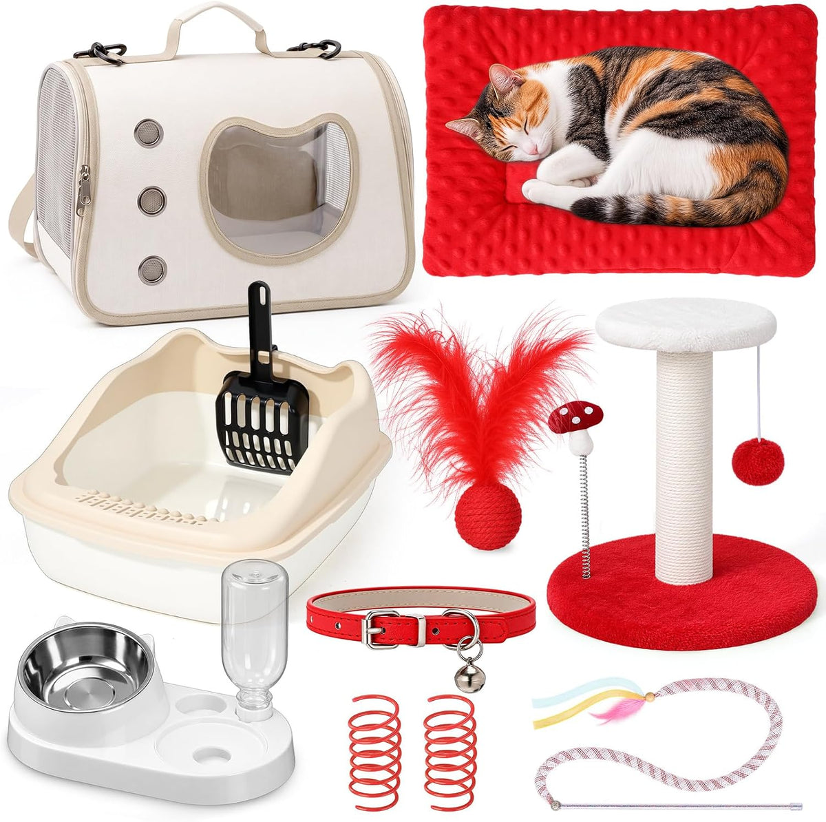 Eccliy 10 Pcs Kitten Starter Kit for Indoor - Classic / Small / Red