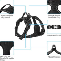 Blue No-Pull Dog Harness with 2 Leash Clips，Soft Padded Vest - Medium / Black - image 2