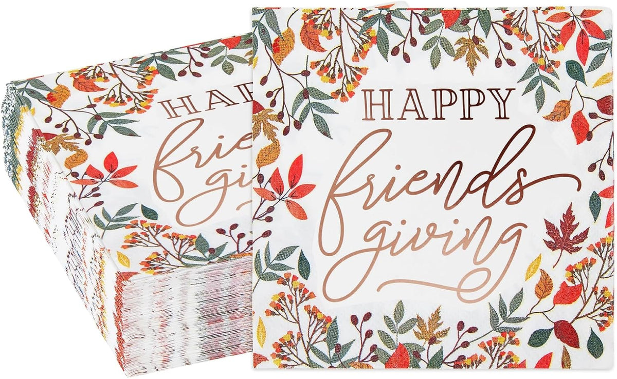 Sparkle and Bash It's a Boy Napkins, Blue & Gold Foil, 3-Ply - Friendsgiving / 5 x 5 Inches