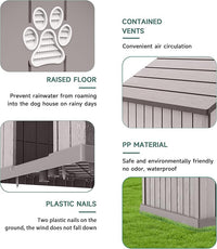 Vixzen Large Outdoor Dog House,Durable Water Resistant Resin Dog House,Doghouse for Small to Large Dogs Indoor or Outside,with Openable Windows and Elevated Floor,Gray