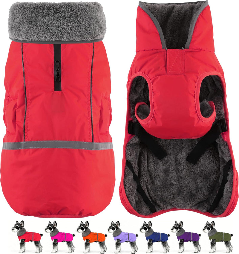 Dogcheer Warm Dog Coat, Waterproof Fleece-Lined Dog Jacket with Leash Hole – Essentials for Dogs - Red / X-Large