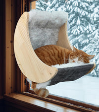 Cat Window Perch, Plywood Moon Bed with 4 Heavy-Duty Suction Cups – Essentials for Cats - Faux-fur