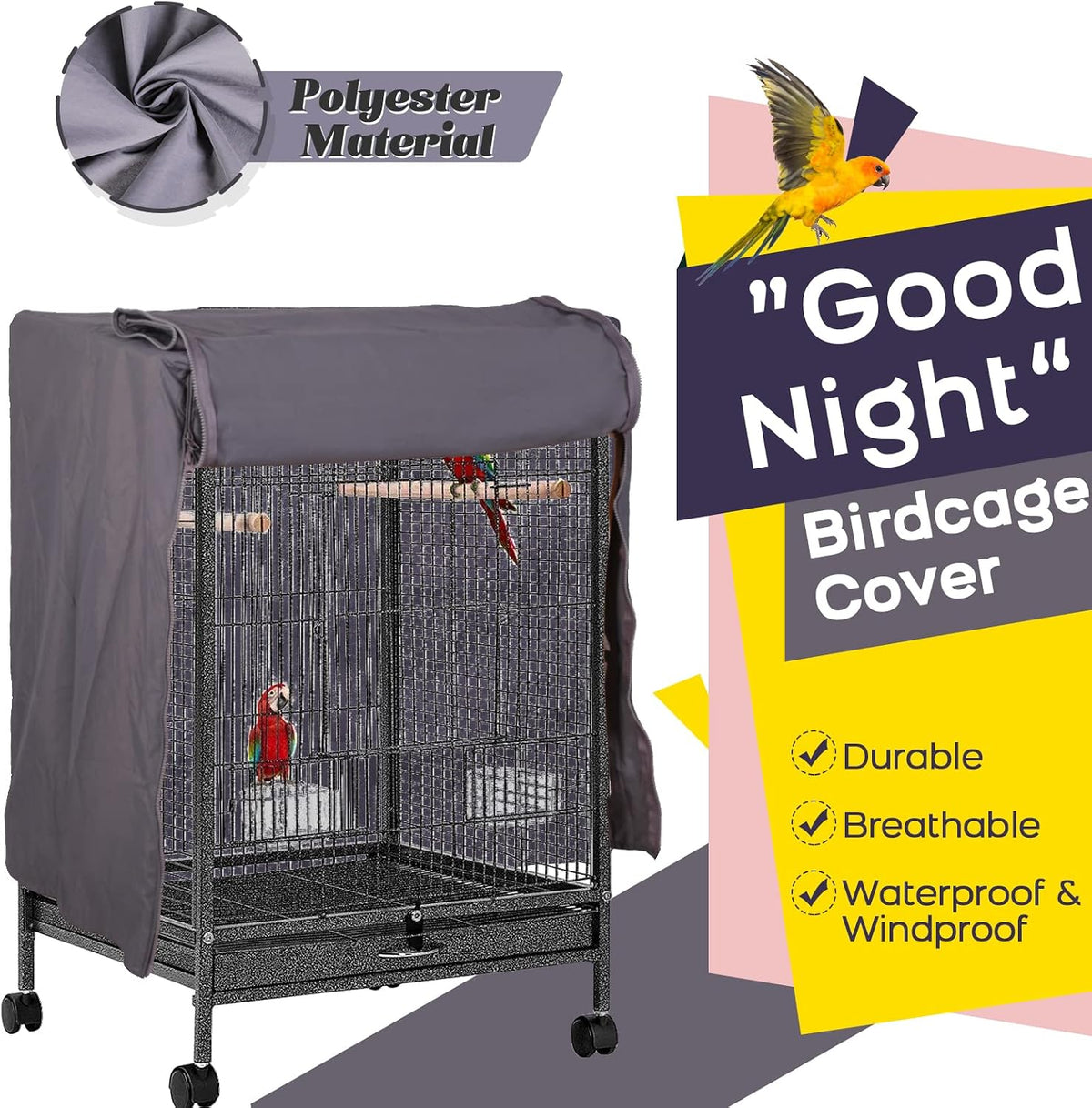 QBLEEV Bird Cage Covers, Breathable Blackout Birdcage Covers for Night – Essentials for Birds - Grey / 20.5"L X 20.5"W X 29.1"H - image 3