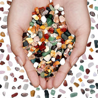 Mixed Crushed Crystal Chips Bulk 2lbs 2400+Pcs Assorted Tumbled Stone Chips Natural Polished Mixed Chakra Aquarium Gravel Rocks for Plants Terrarium Supplies Fish Tank Gravel Pebbles Vase Filler