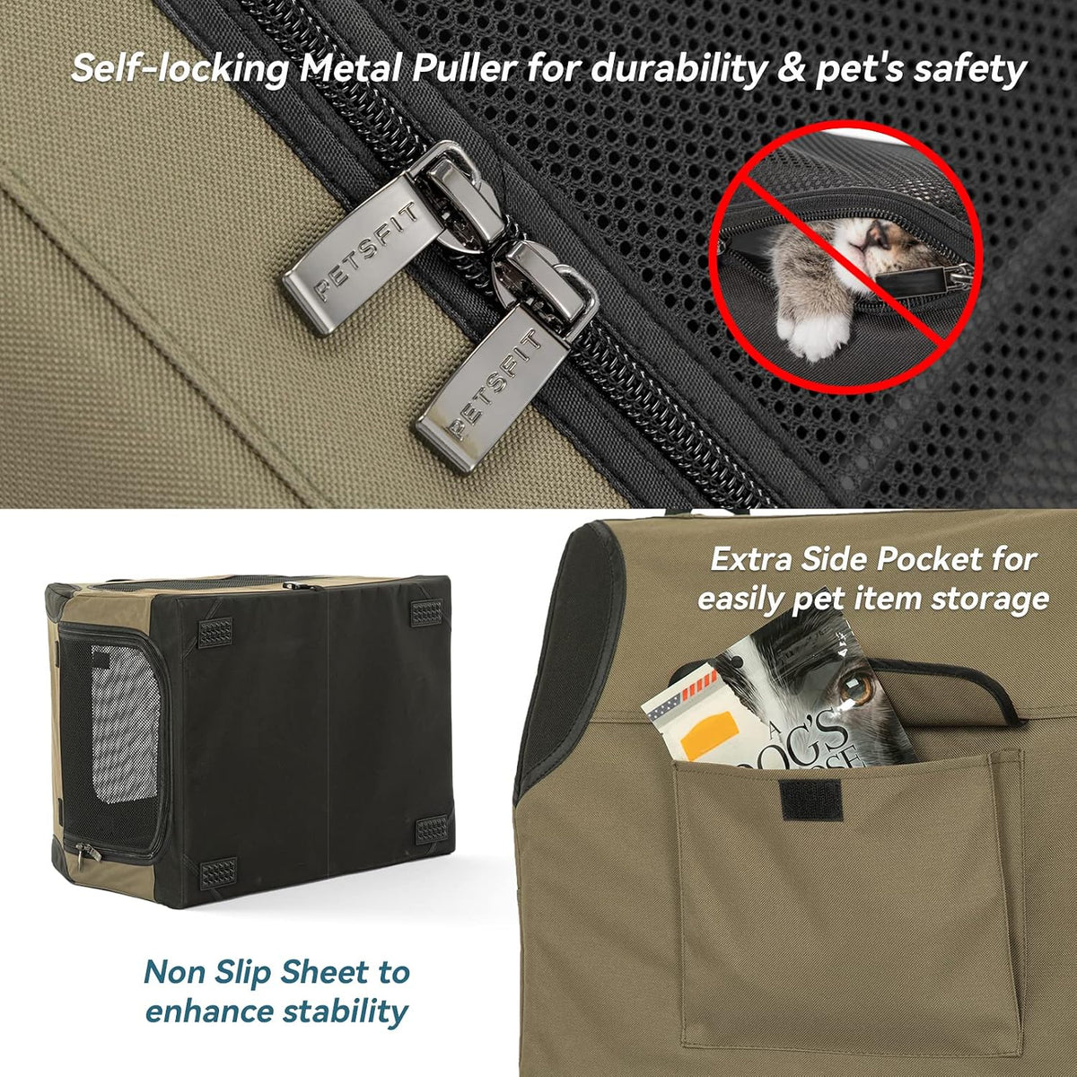PETSFIT Dog Travel Crate, Soft Sided Dog Crate, Easy to Set Up - 30.0"L x 20.0"W x 19.0"H / Army Green - image 3