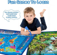 Qiaojoy Bilingual Interactive World Map for Kids Learning Educational - World Map & Dinosaur Poster - image 4