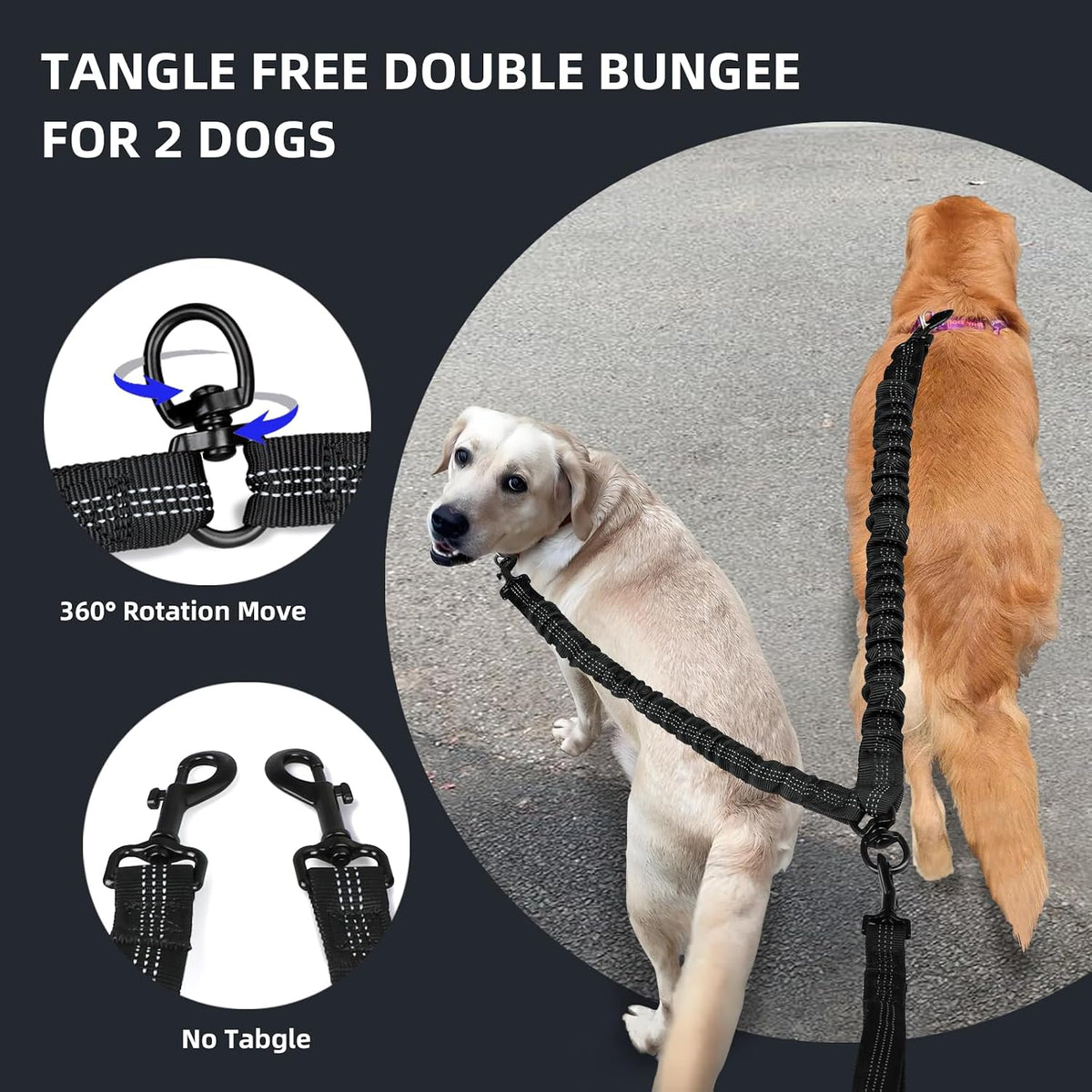 Uppetly Hands Free Double Dog Leash with Pouch - Black / Medium/Large - image 4