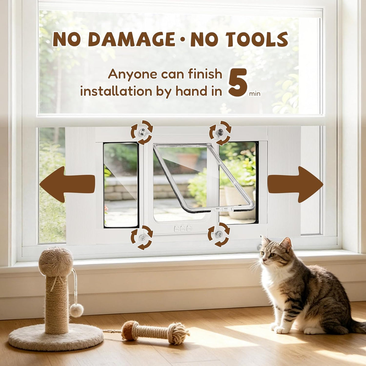 Full-Size Cat Door for Window, H: 15.3" - Fit 28"-32" Window / Compact(H:13") - image 3