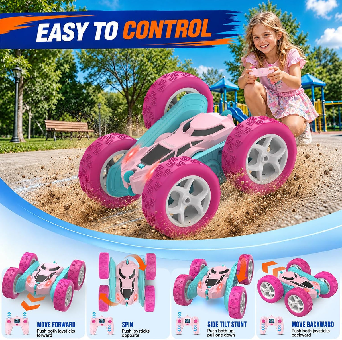 Hamdol Remote Control Car for Kids - Pink / Standard (Headlights) - image 4