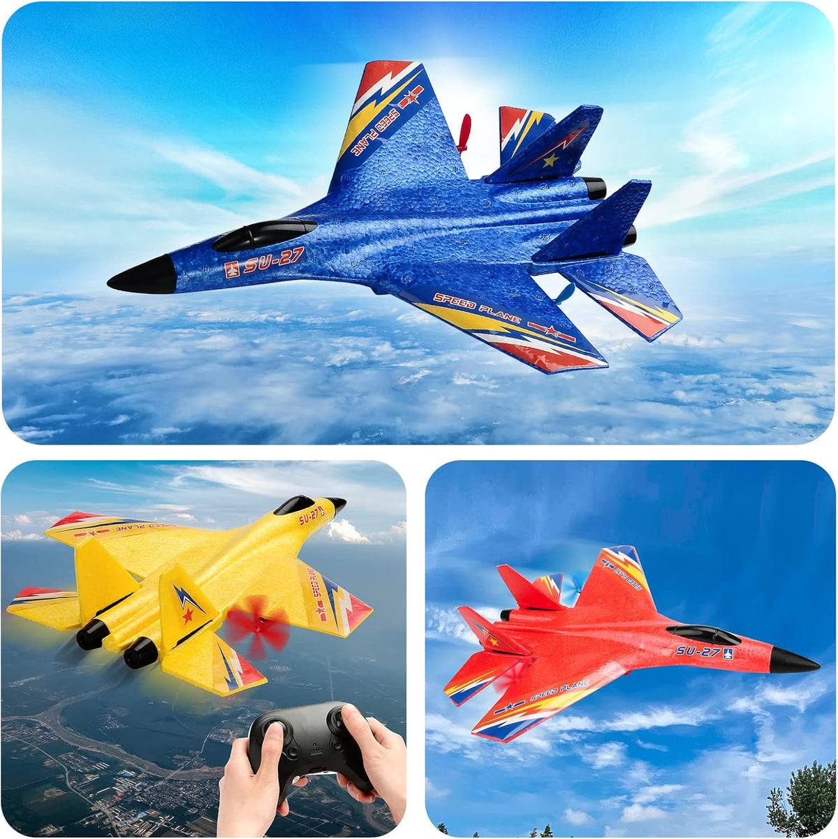 New Upgrade SU27 RC Airplane, Remote Control Fighter Toys - Blue - image 2