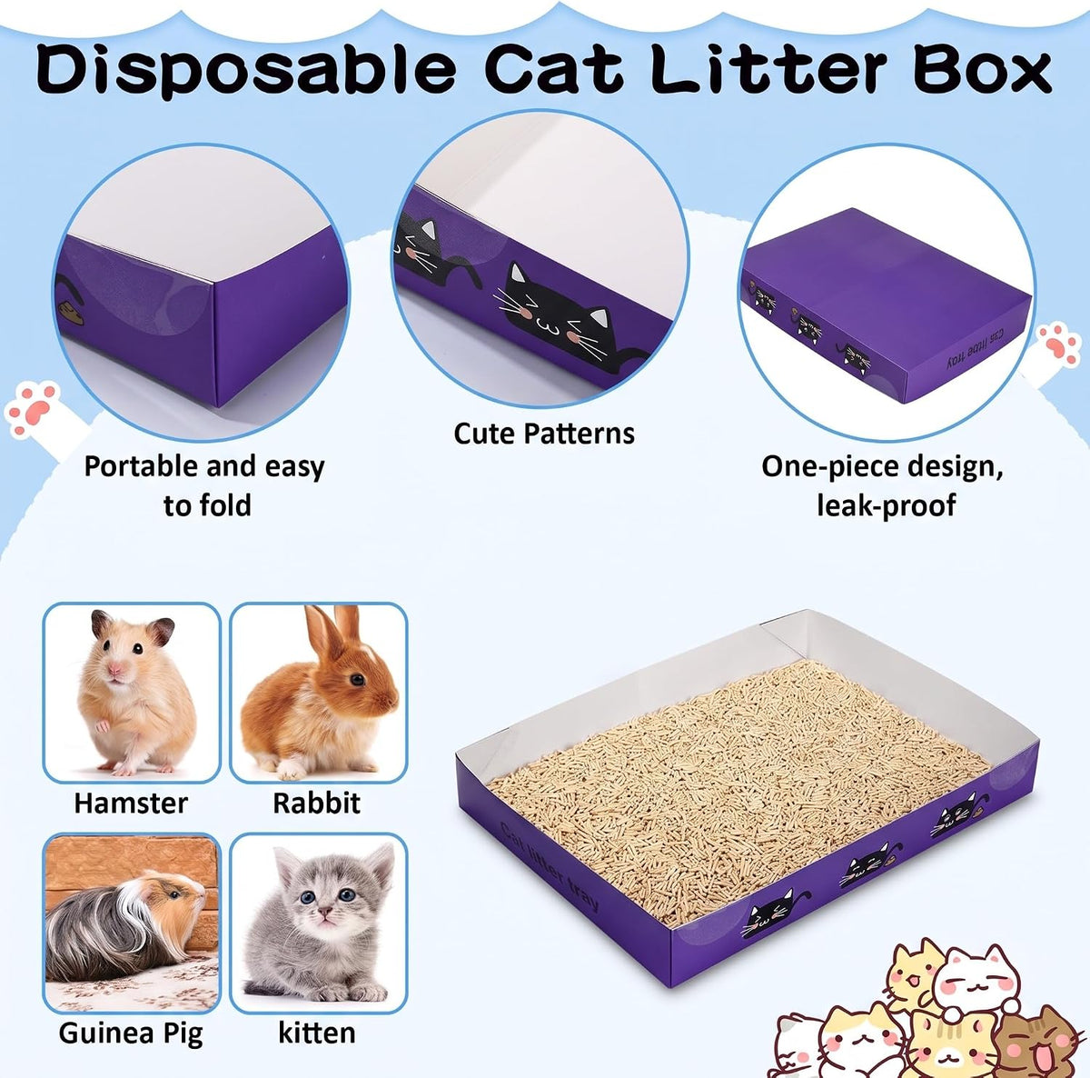 Amyhill 30 Pack Disposable Cat Litter Box Paper Pet Trays - Dark Purple - image 4