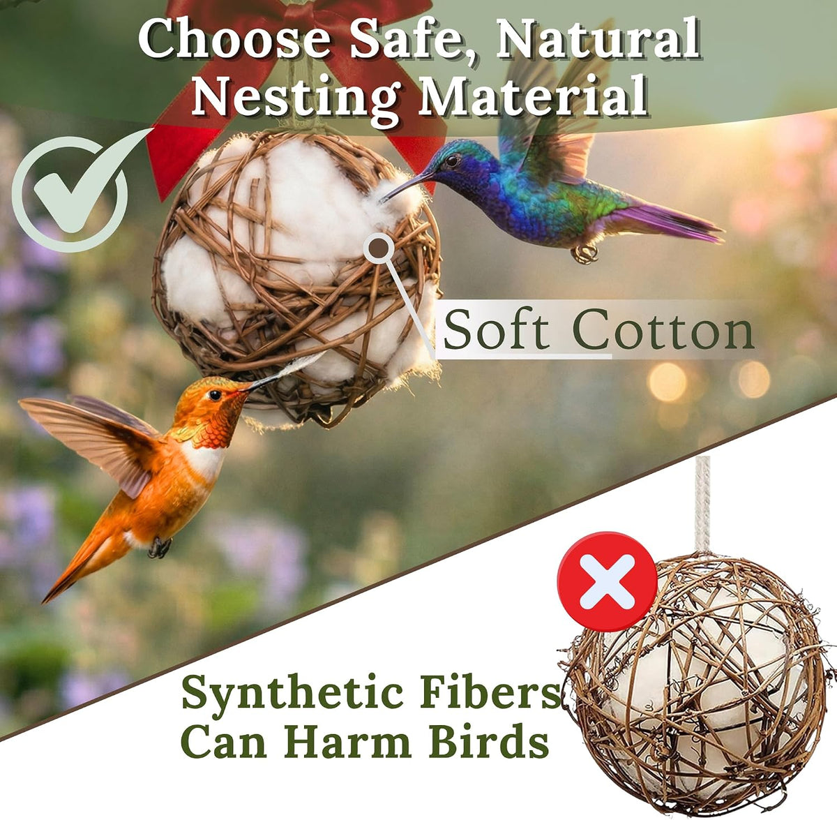 Bird Nesting Material Holder for Hummingbirds - 2 Balls Hummingbird Welcome Set - image 3