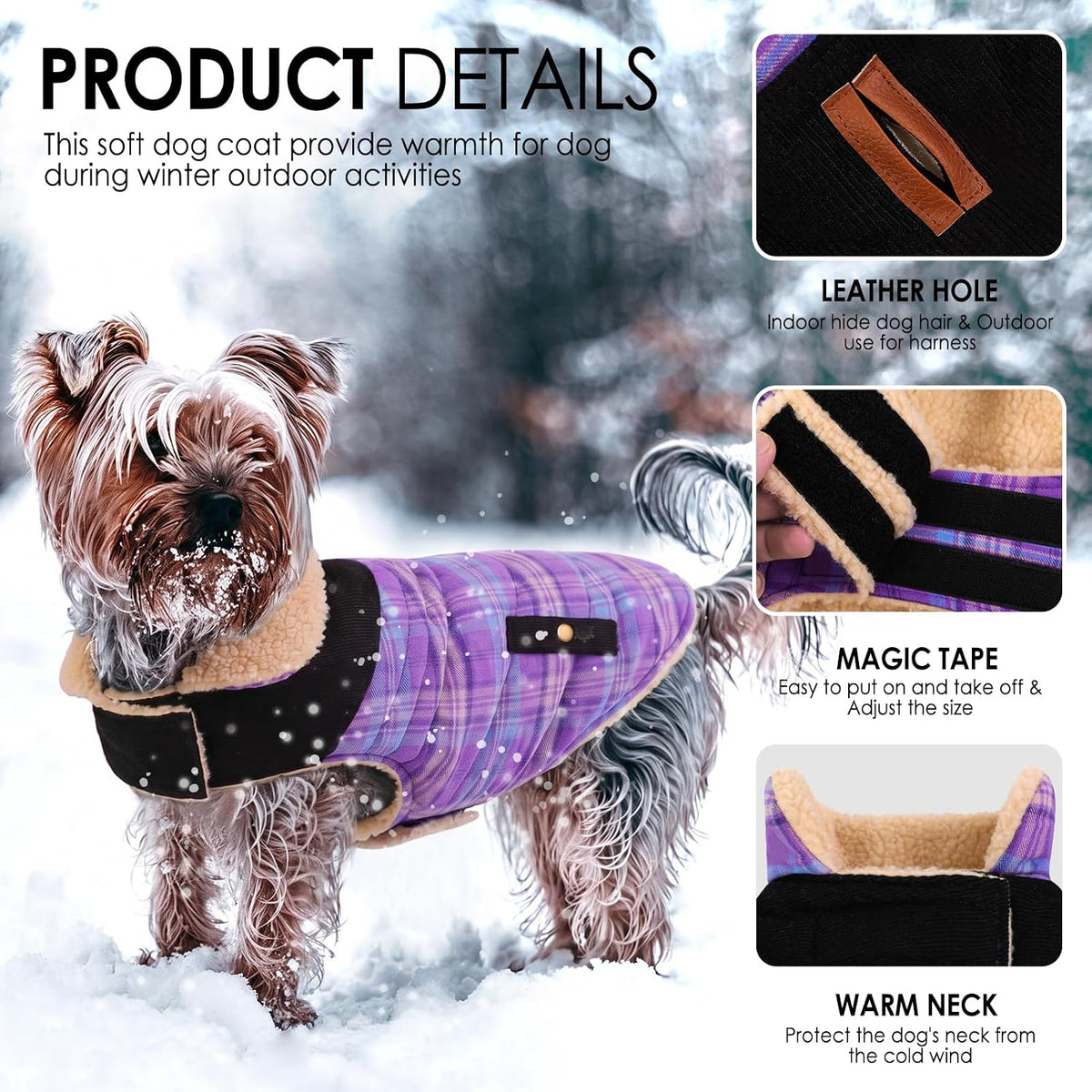 Dog Winter Coats for Small Dogs Puppies - Purple / Medium - image 2