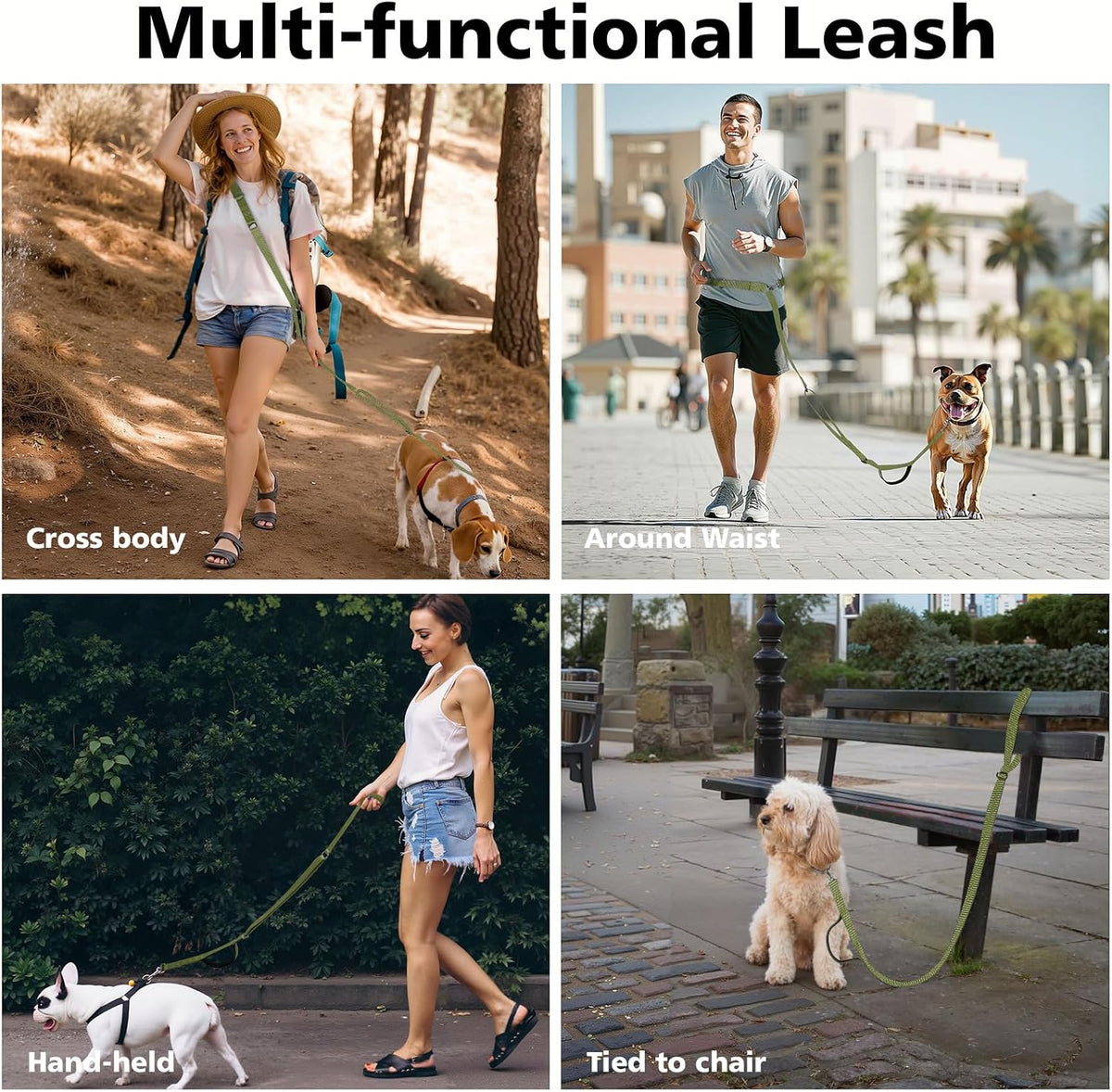 8.5ft Hands Free Dog Leash Adjustable for Medium Dogs - 8.5ft / Army Green - image 3