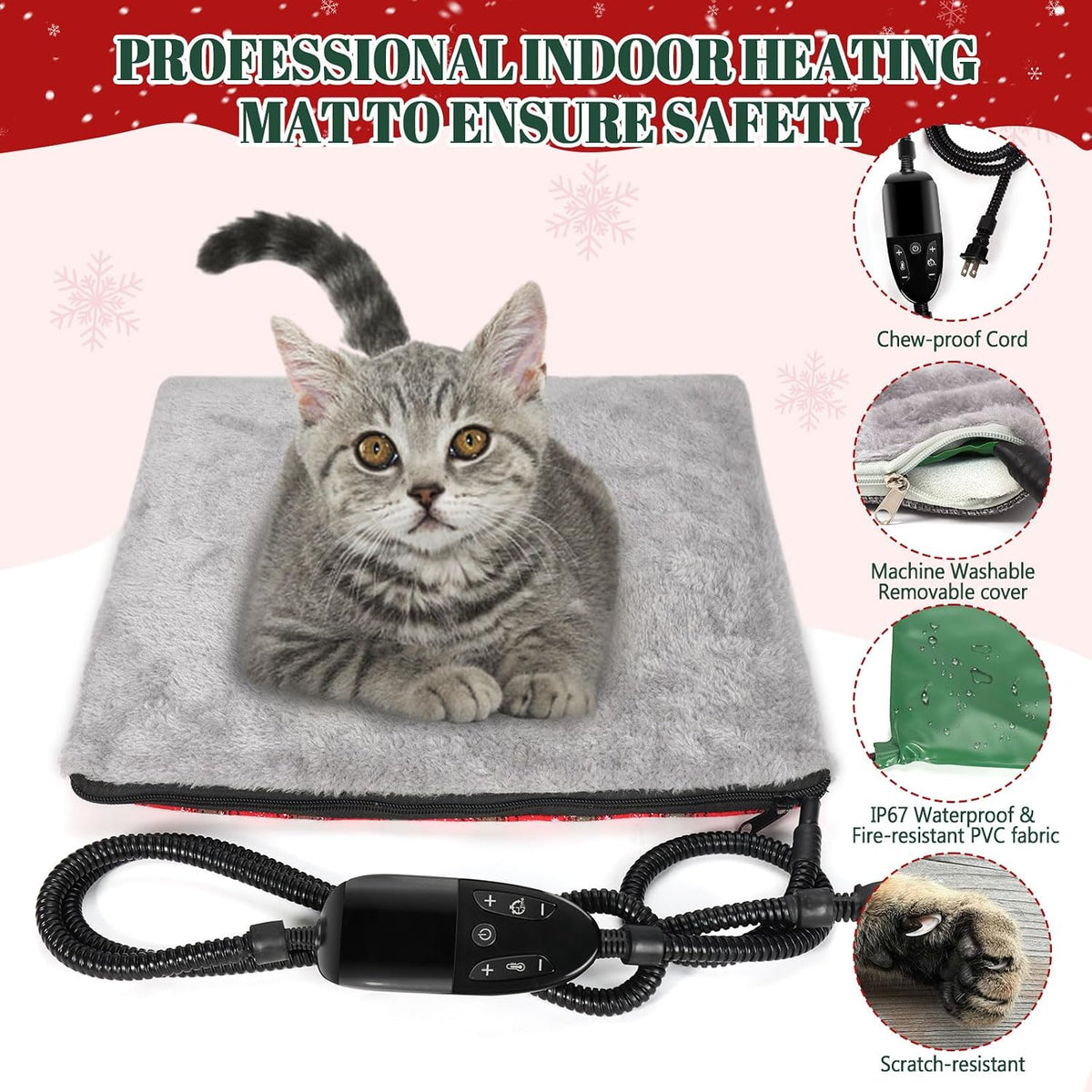 Heated Cat Bed for Indoor Cats - Christmas Red - image 3