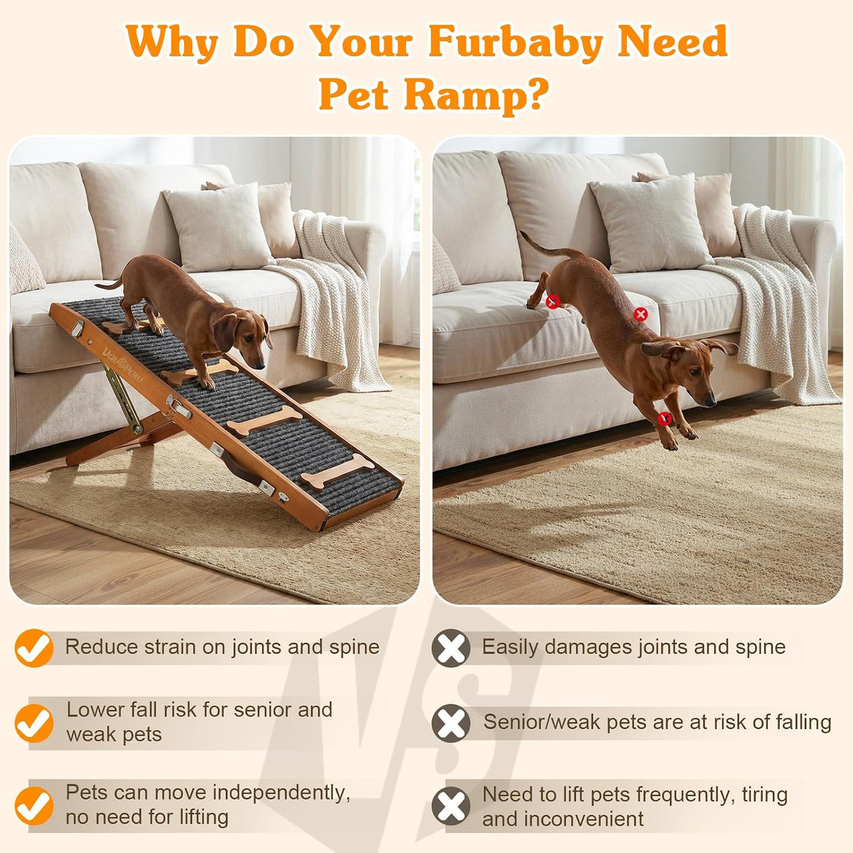 Dog Ramp for Couch, Foldable Dog Ramps for Small Dogs Up to – Essentials for Dogs - Walnut - image 3