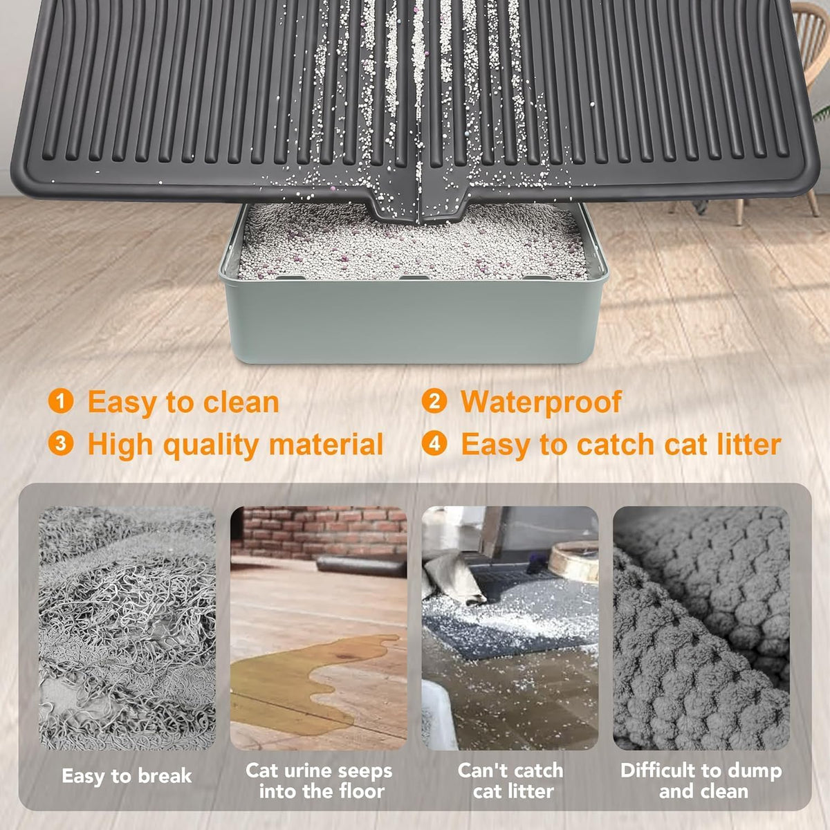 UPSKY Large Cat Litter Mat 31" x 24" Waterproof and Washable - 1.Black - image 3