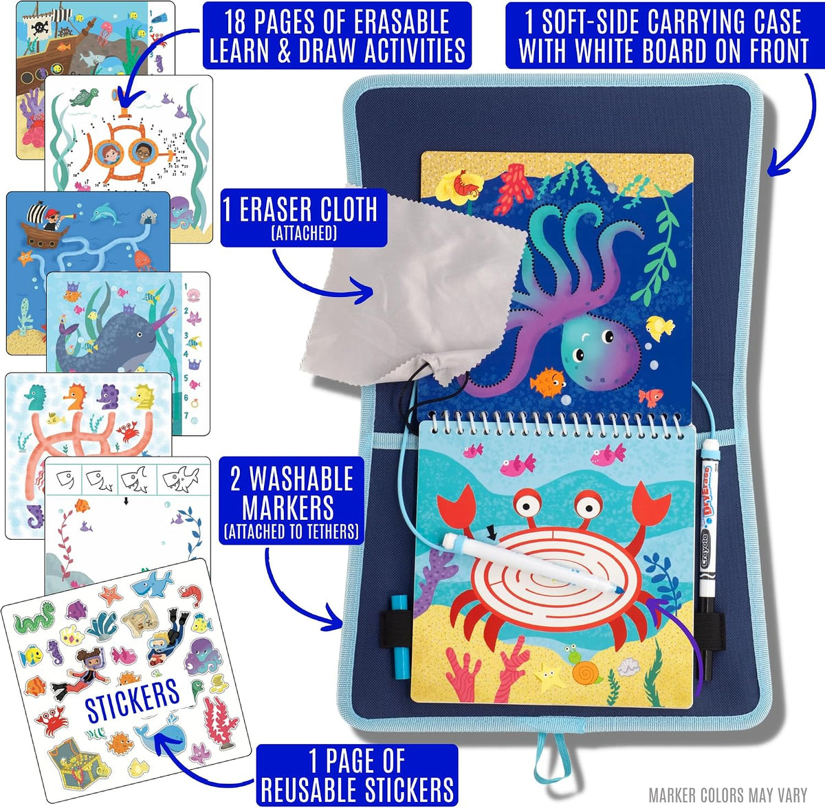 Totebook kids travel activity kit with tethered dry erase markers and ocean theme activity book - view 23