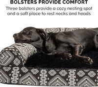 Furhaven Orthopedic Dog Bed for Large Dogs w/ Removable Bolsters & Washable Cover, For Dogs Up to 95 lbs - Plush & Southwest Kilim Woven Decor Sofa - Black Medallion, Jumbo/XL